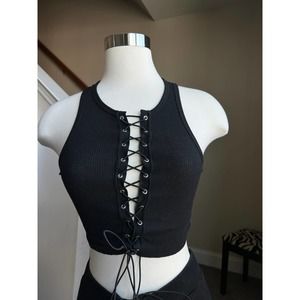 Highrack Studios black lace up tank top, size XS